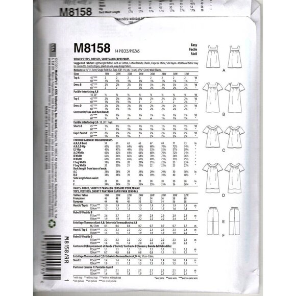 McCall's M8158 Womens 18W to 24W Top, Dress and Capris Uncut Sewing Pattern - Picture 2 of 2